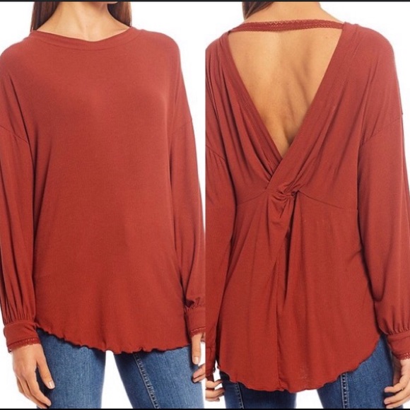 Free People Cowboy Orange Openback Henley, L
